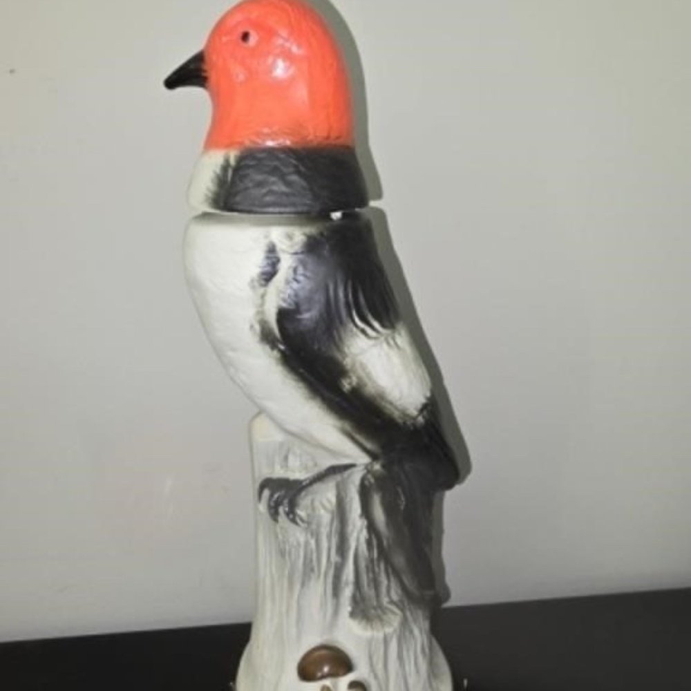 Vtg 1969 Red Head Woodpecker Jim Beam Liquor Decanter-Home Bar Decoration Accent
